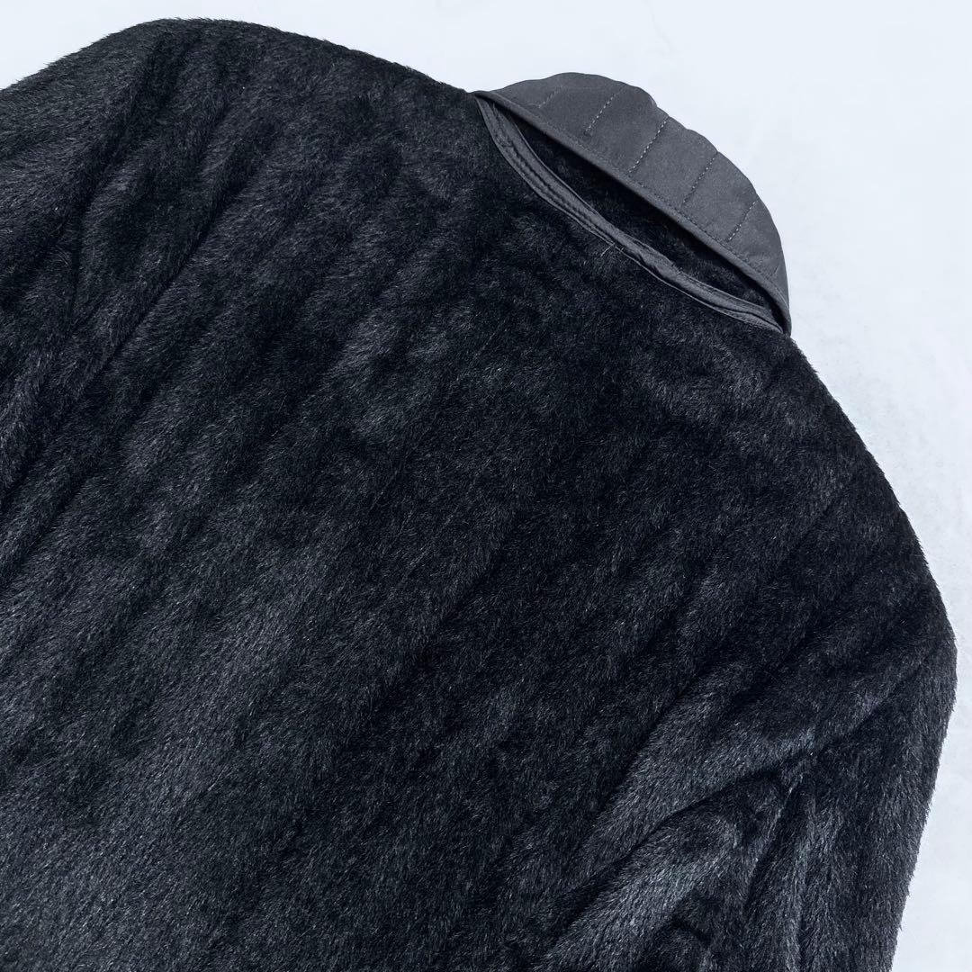 4XL相当✨MaxMara アルパカウール シャギーハーフコート 白タグ 黒48