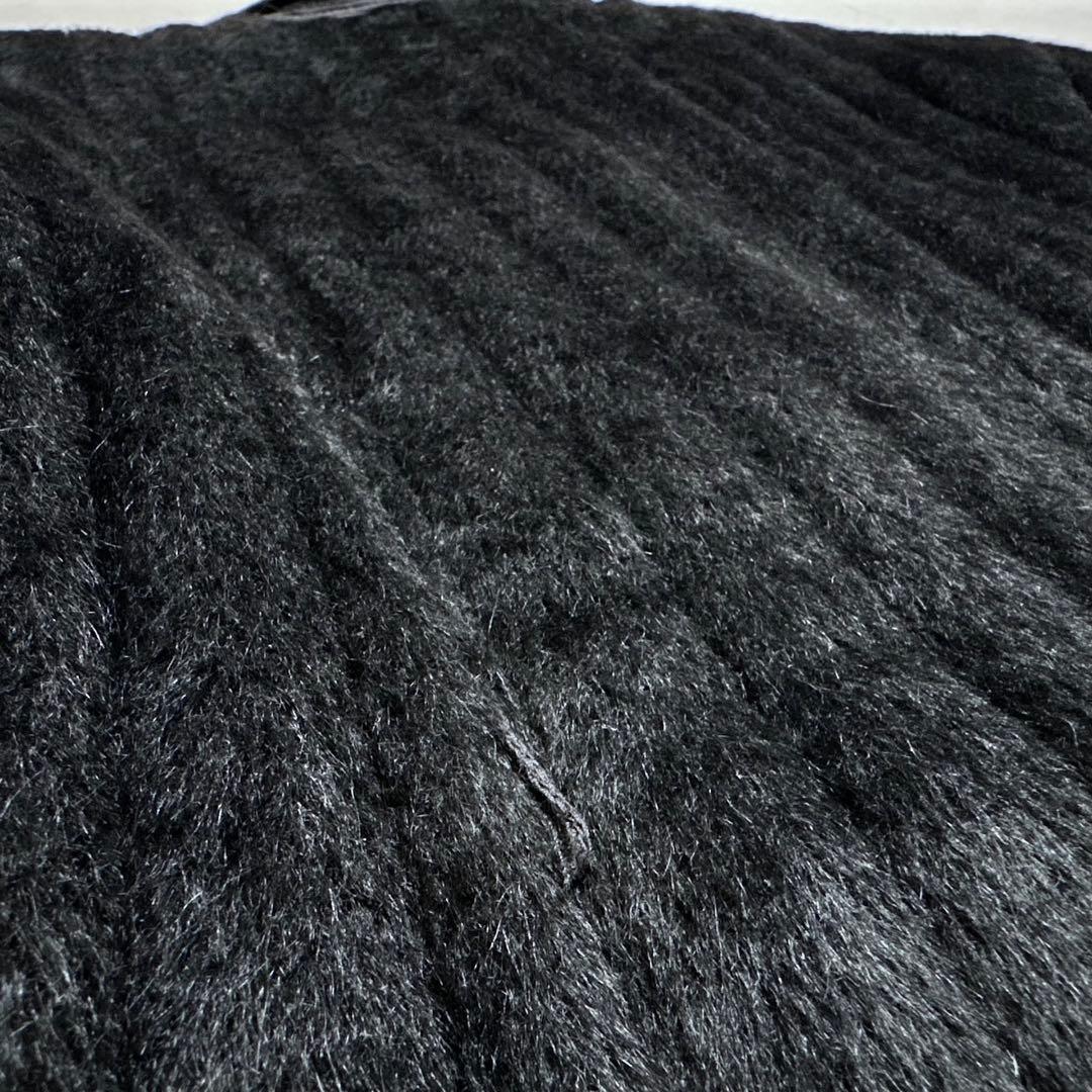 4XL相当✨MaxMara アルパカウール シャギーハーフコート 白タグ 黒48