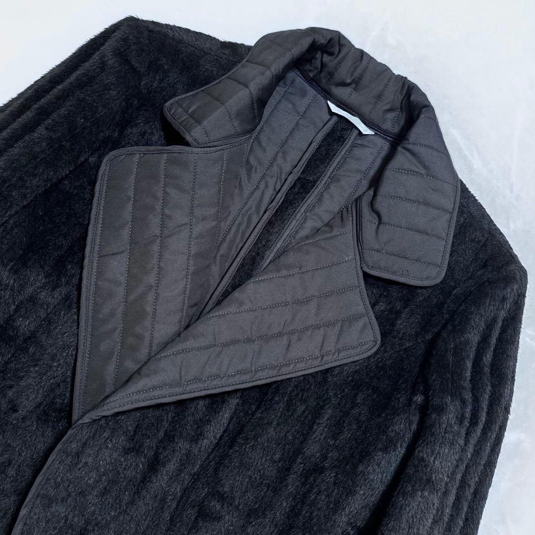 4XL相当✨MaxMara アルパカウール シャギーハーフコート 白タグ 黒48