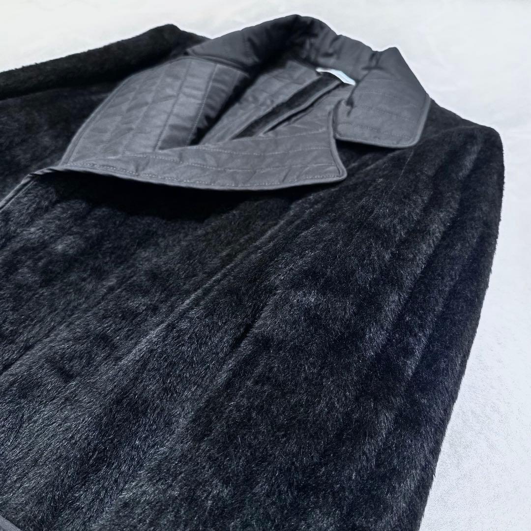 4XL相当✨MaxMara アルパカウール シャギーハーフコート 白タグ 黒48