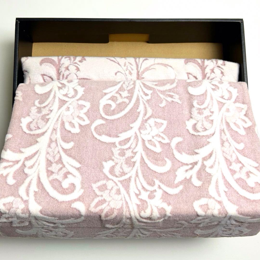 未使用✴︎YSL/イヴサンローラン/天然素材綿毛布/刺繍/ピンク/総柄/高級