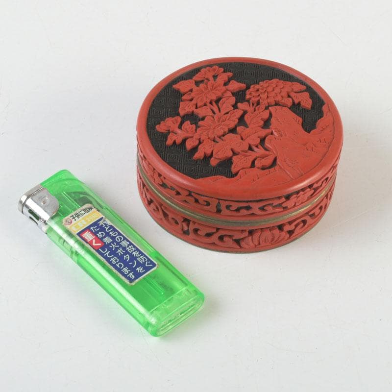 中国　剔紅　堆朱　内七宝　花文　香合　C　9840