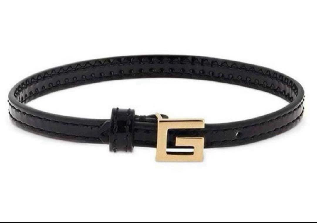 新品 未使用 GUCCI スクエア エナメルG レザー ブレスレット ブラック