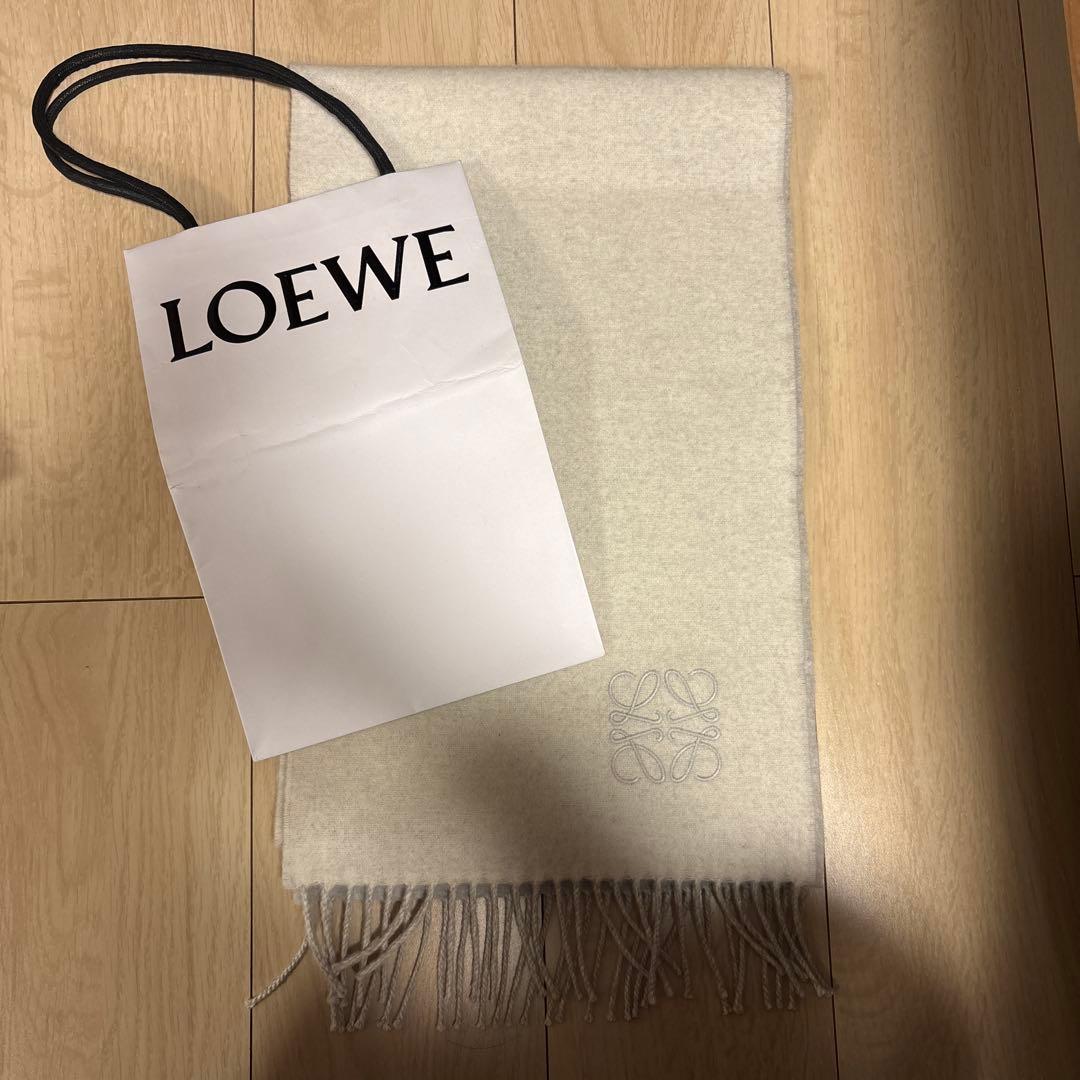 LOEWE ウールマフラー ホワイト/グレー
