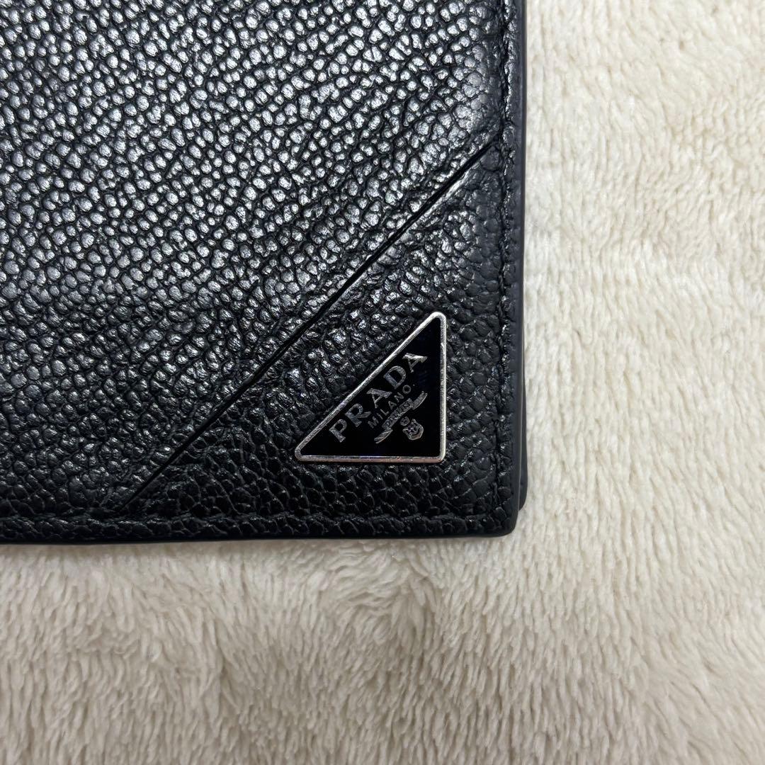 PRADA ブラック レザー マネークリップ 三角ロゴプレート