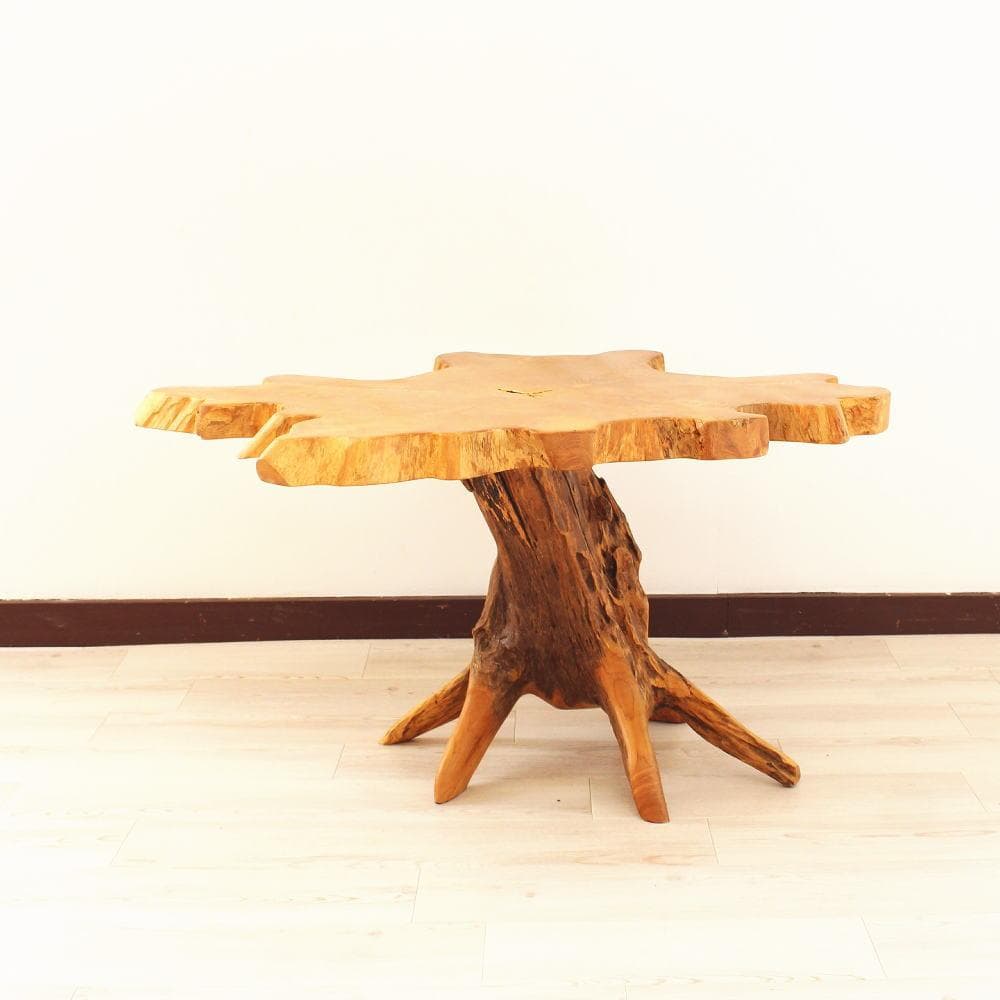 在庫処分 １点もの 木製 テーブル チーク材 天然木 一枚板 切り株 根 B-5