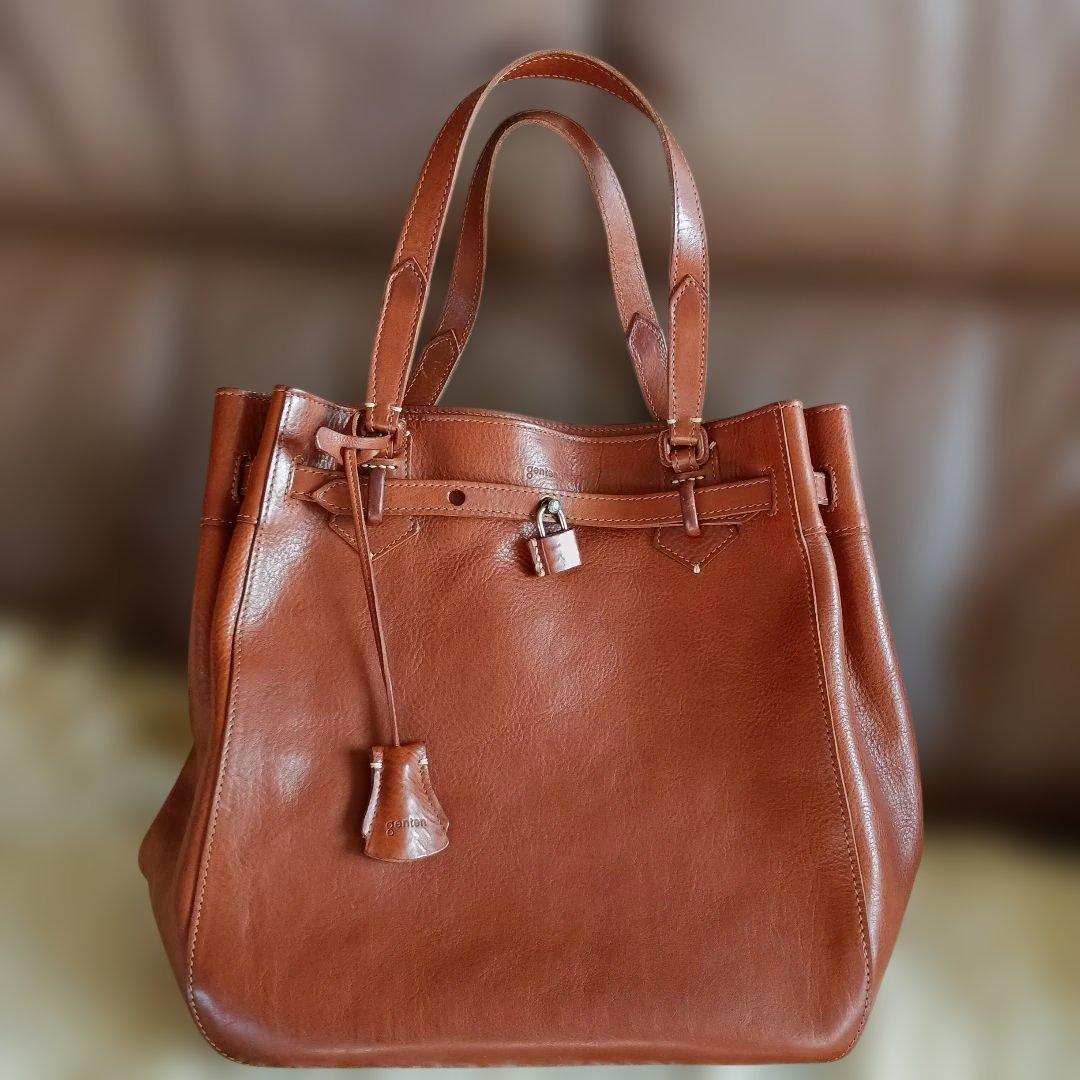 ゲンテン　トートバッグ　 ロック・鍵収納チャーム付き　 ブラウン
