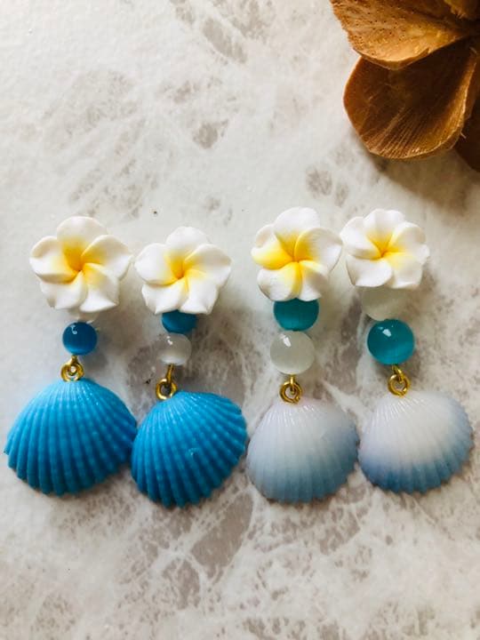 専用♡一点物シリーズ!!プルメリアとシェルピアス イヤリング