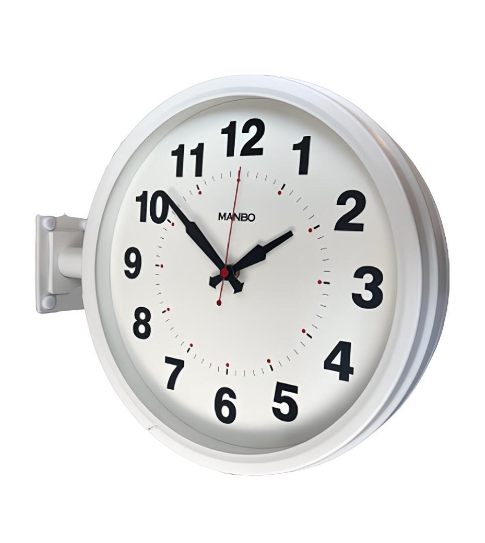 電波両面掛け時計ｍａｎｂｏ 両面掛時計 文字盤直径27CM 2kg （ホワイト)