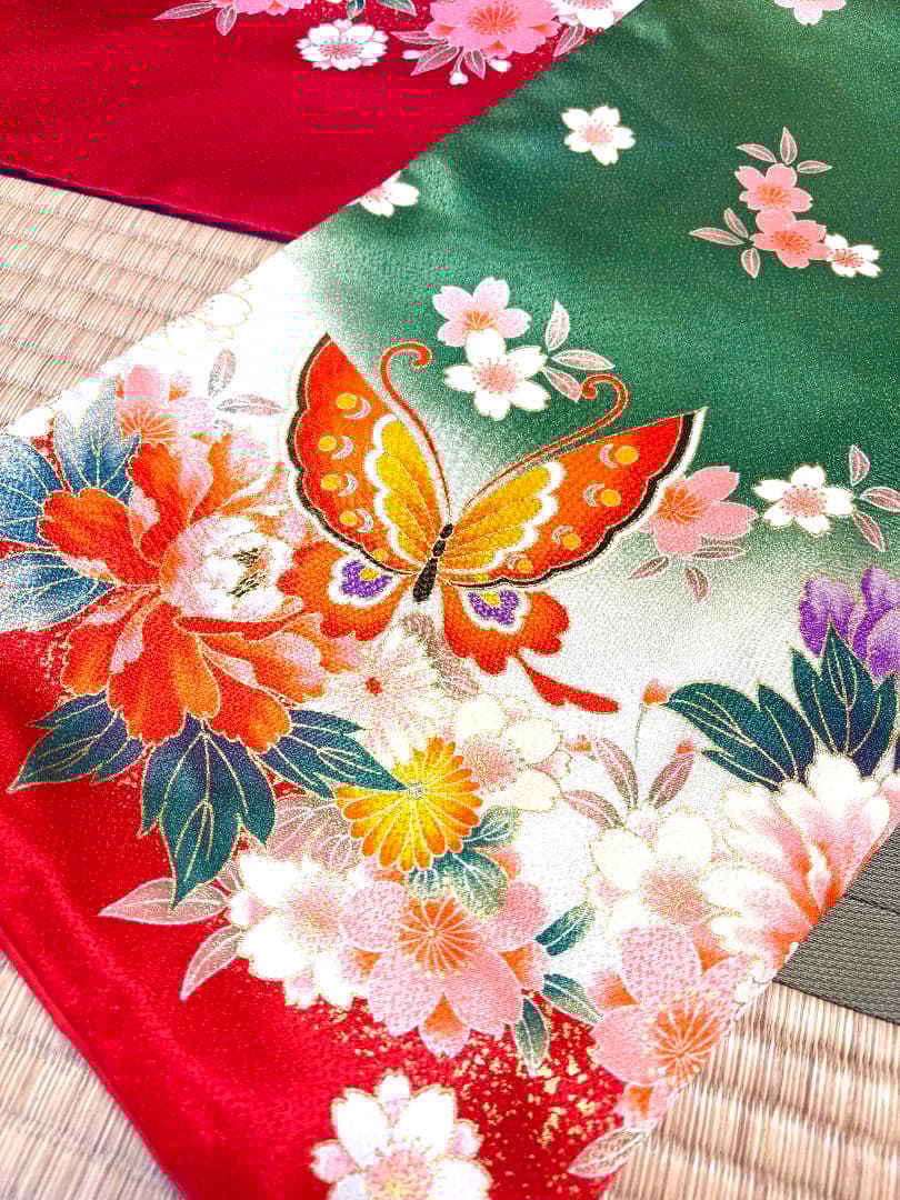 七五三　女児着物襦袢帯3点セット　緑