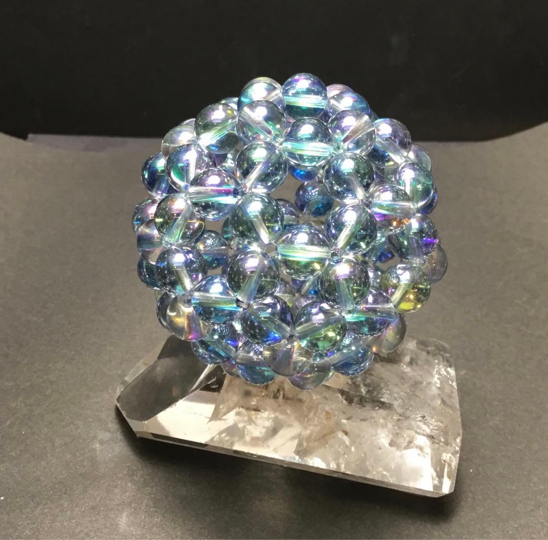 神聖幾何学フラーレン✨8mmアクアオーラ　宇宙エネルギー　幸福呼ぶの奇石✨