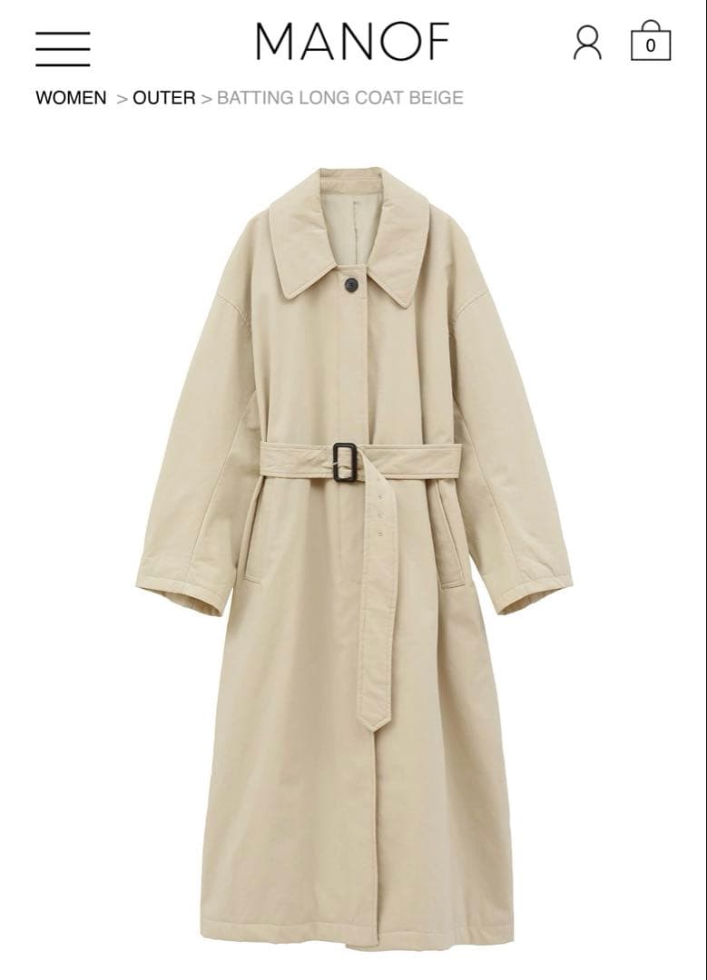 MANOF マノフBATTING LONG COAT中綿ステンカラーコート