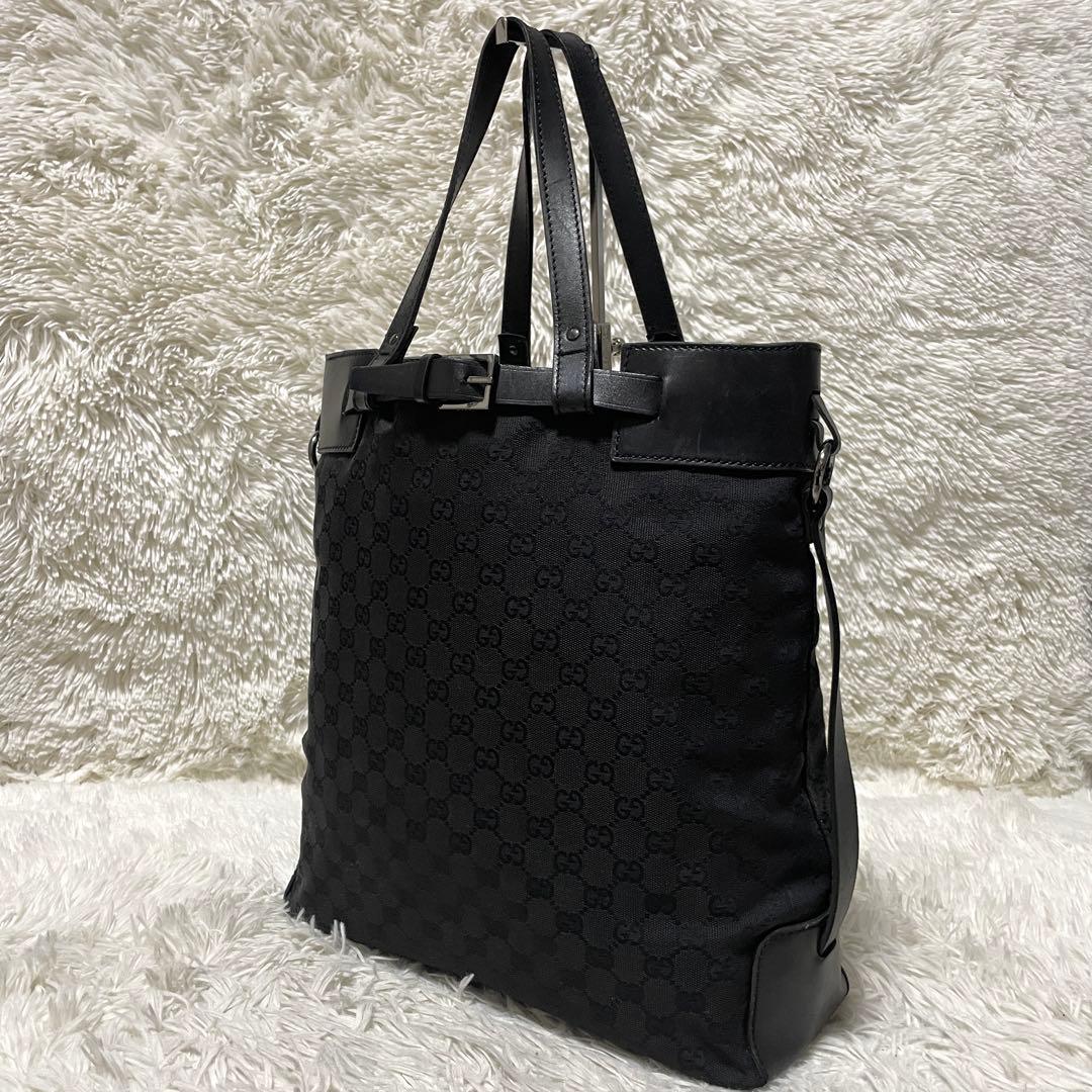 【美品】GUCCI グッチ　トートバッグ　キャンバス　レザー　ブラック　大容量