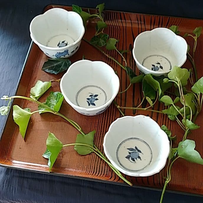 「馬の絵が上手(うま)い！」古伊万里 染付馬図向付 4客セット 骨董アンティー