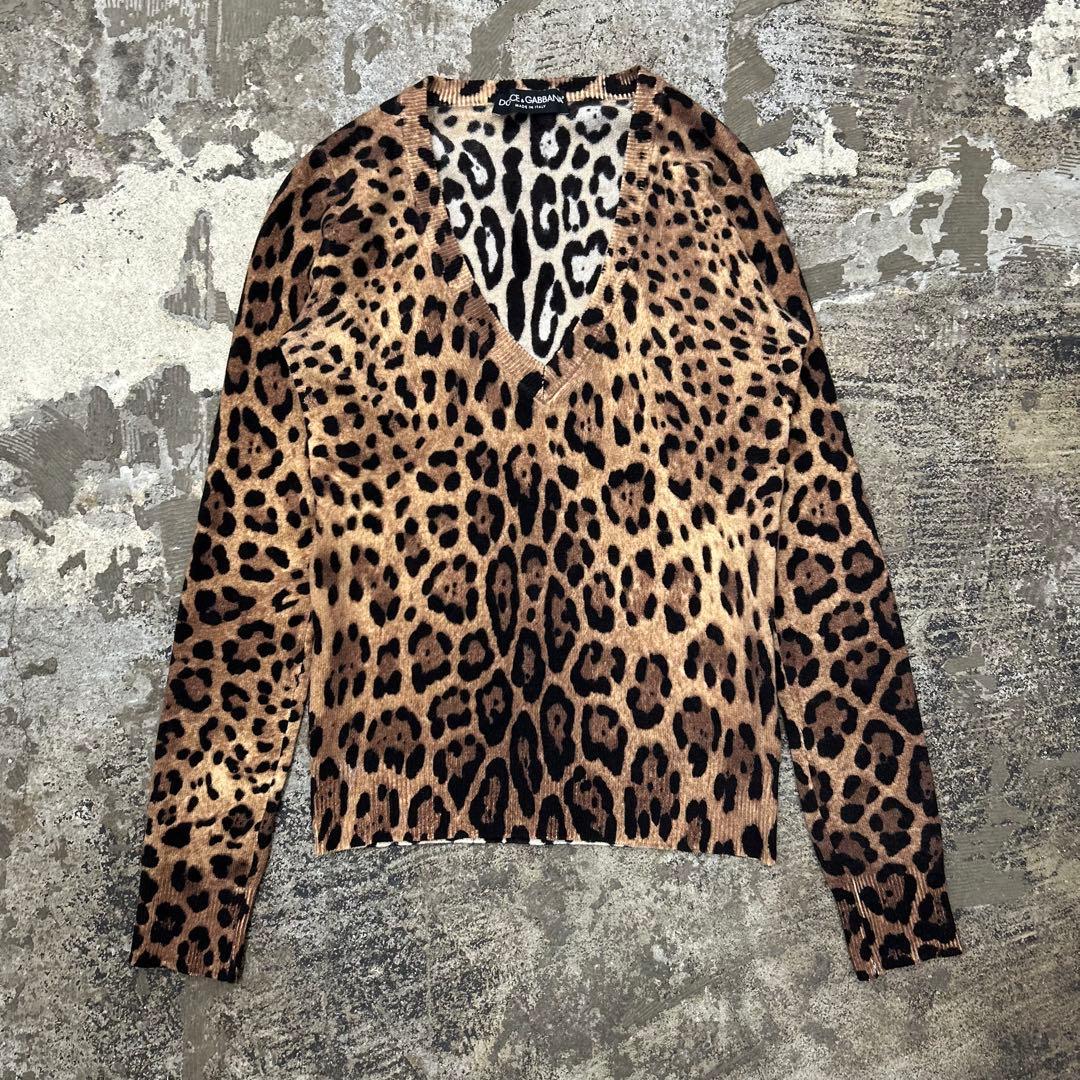 00s Dolce & Gabbana レオパード カシミア Vネックニット