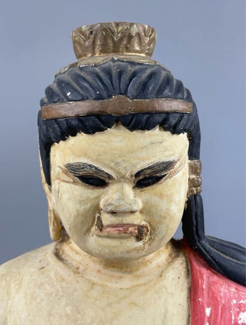 時代物 木彫彩色 不動明王坐像 木製 骨董品 古美術品 置物 東洋彫刻
