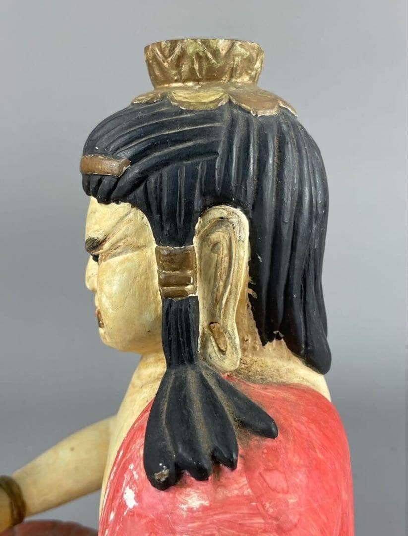 時代物 木彫彩色 不動明王坐像 木製 骨董品 古美術品 置物 東洋彫刻