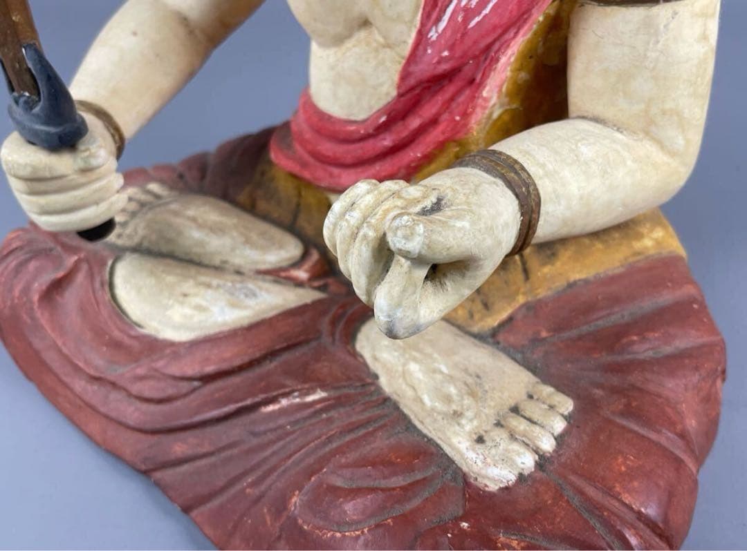 時代物 木彫彩色 不動明王坐像 木製 骨董品 古美術品 置物 東洋彫刻