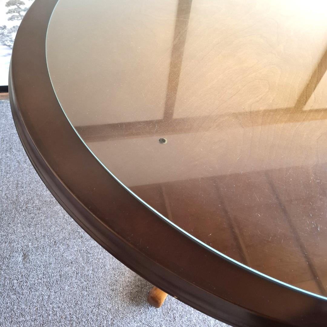 飛騨産業★キツツキ★ラウンドテーブル ダイニングテーブル★付属（ガラス、回転盤）