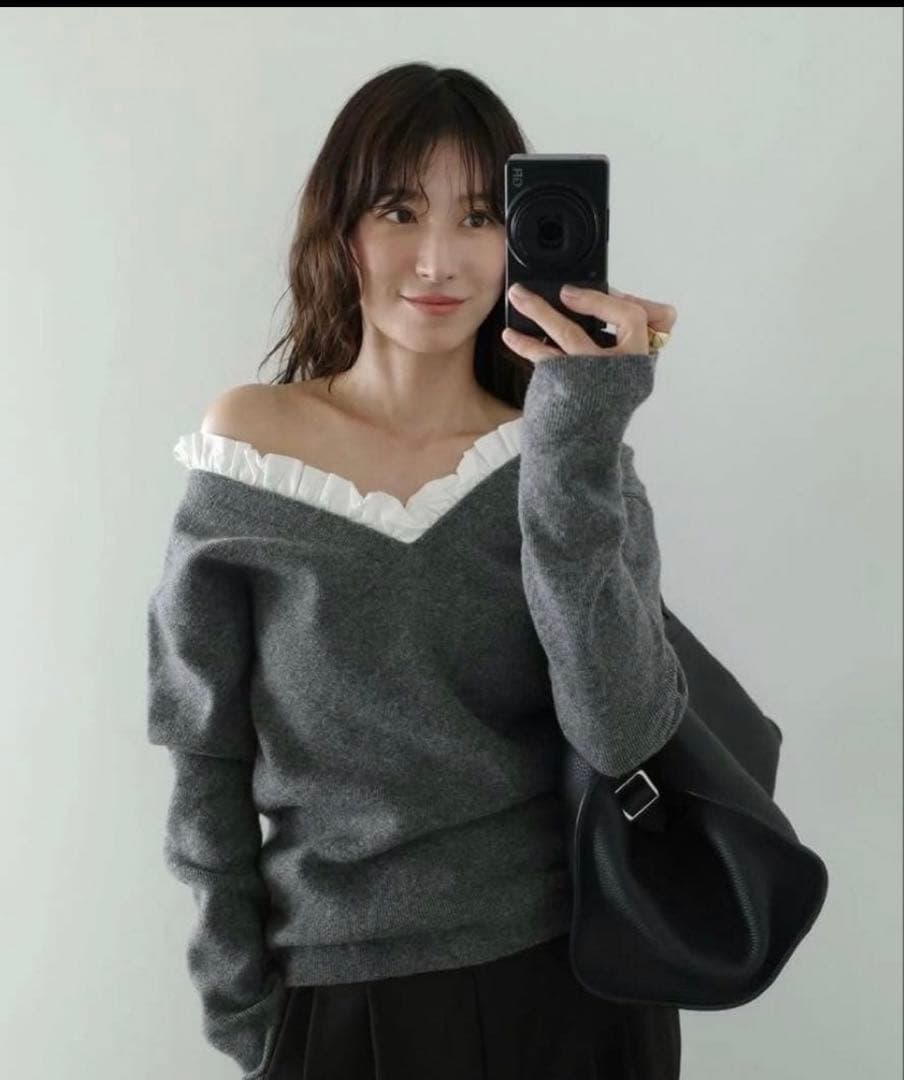 正規品　CLANE 2WAY FRILL V NECK KNIT TOPS