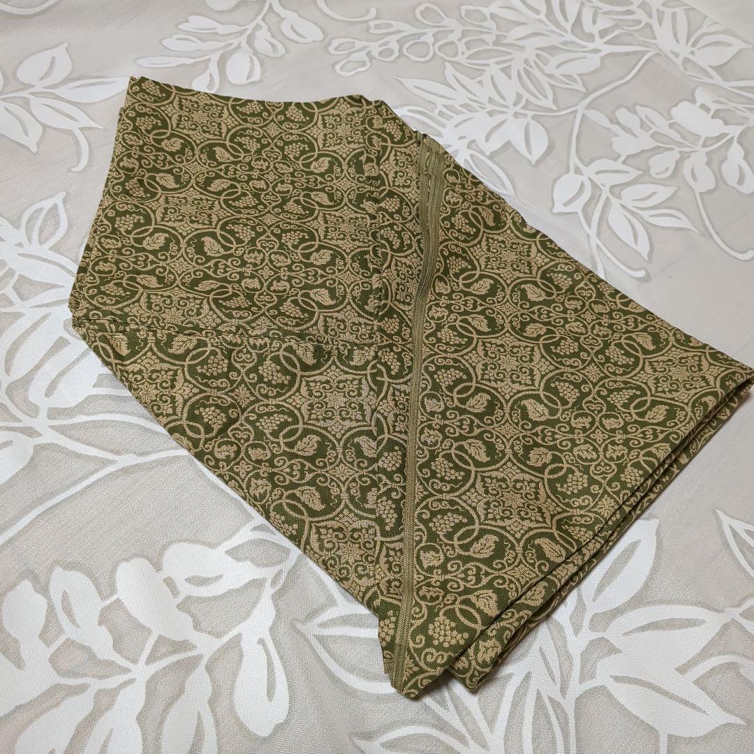 価値ある一枚！正倉院紋様？西陣織　葡萄唐草文　苔色　未使用品★大判風呂敷　日本製