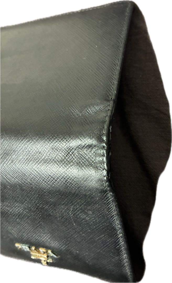 極美品✨PRADA プラダ 二つ折り財布 サフィアーノ ブラック 黒