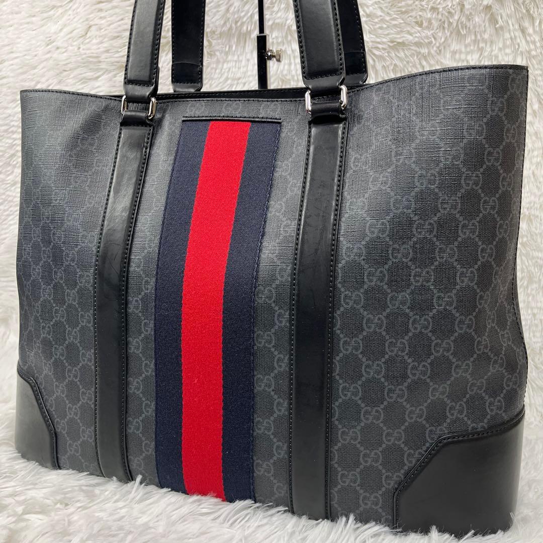 GUCCI GGスプリーム　シェリーライン　トートバッグ　肩掛け　ブラック