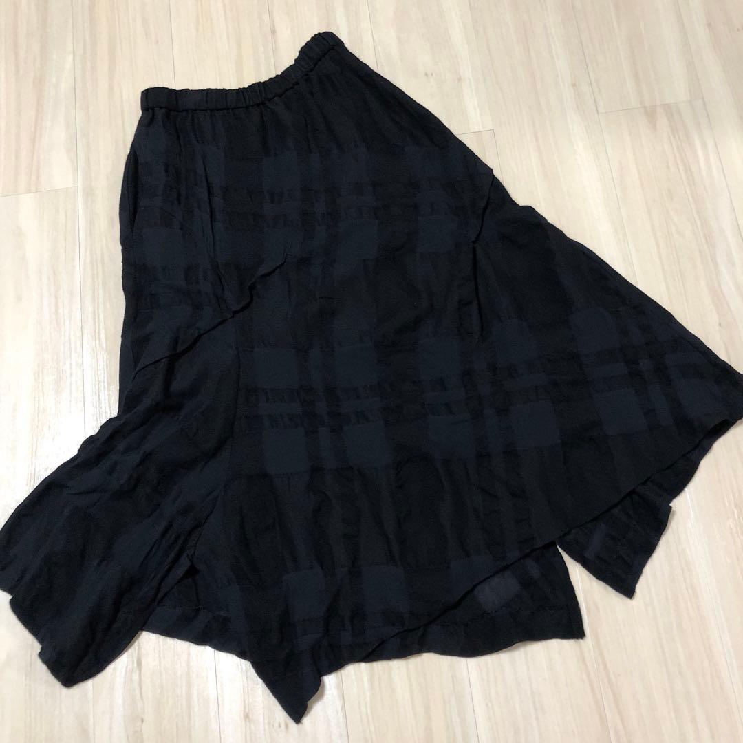 慈雨　ジウ　ブラック　黒　チェック柄 ロングスカート　変形
