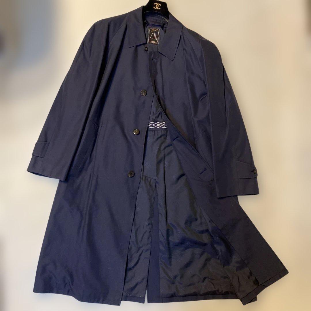 Zilli France ジリー　超高級　極上シルクネイビーステンカラーコート