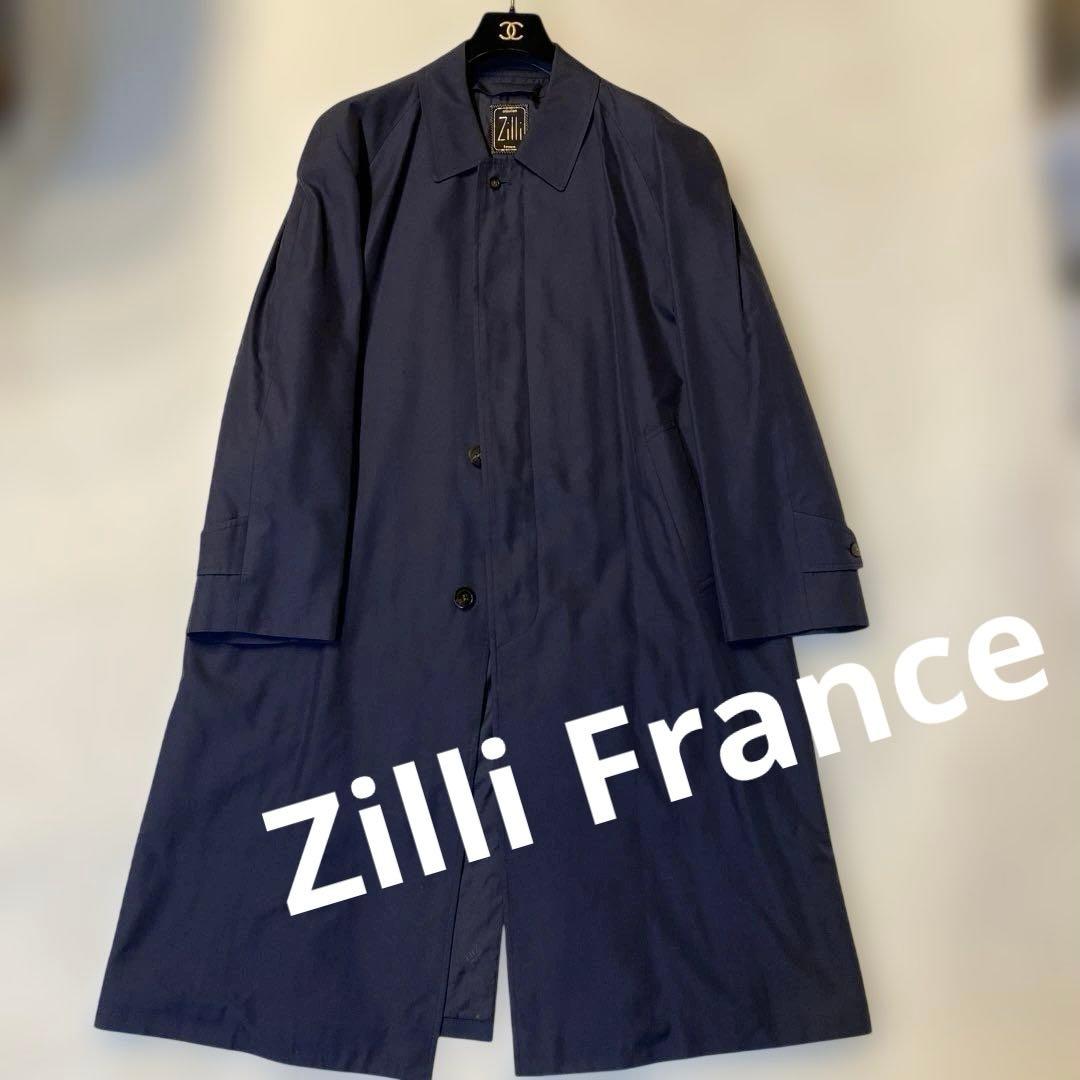 Zilli France ジリー　超高級　極上シルクネイビーステンカラーコート