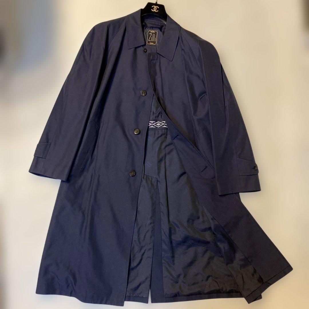 Zilli France ジリー　超高級　極上シルクネイビーステンカラーコート