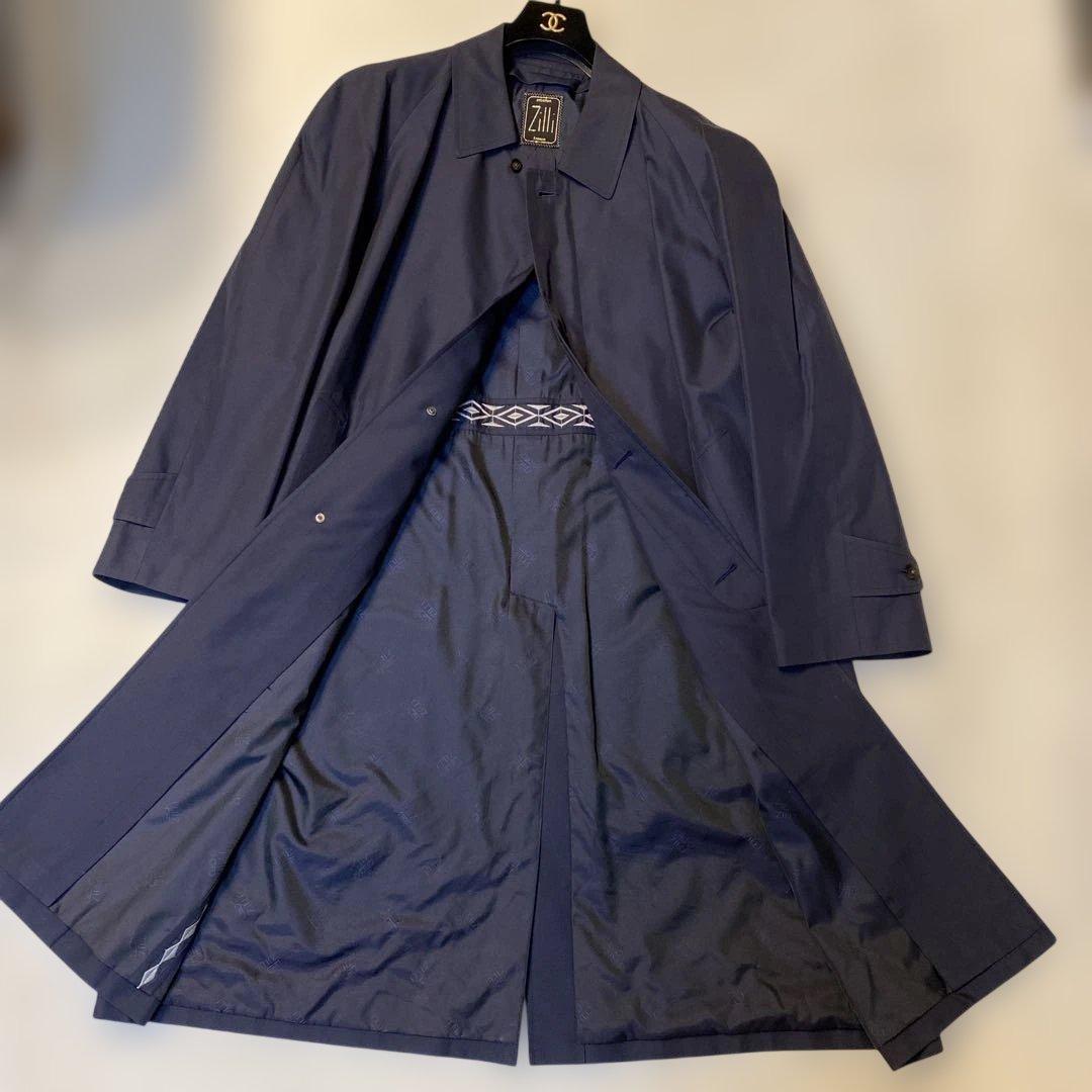 Zilli France ジリー　超高級　極上シルクネイビーステンカラーコート