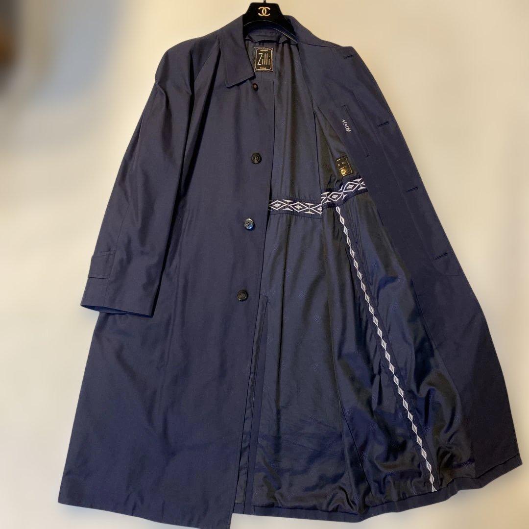 Zilli France ジリー　超高級　極上シルクネイビーステンカラーコート