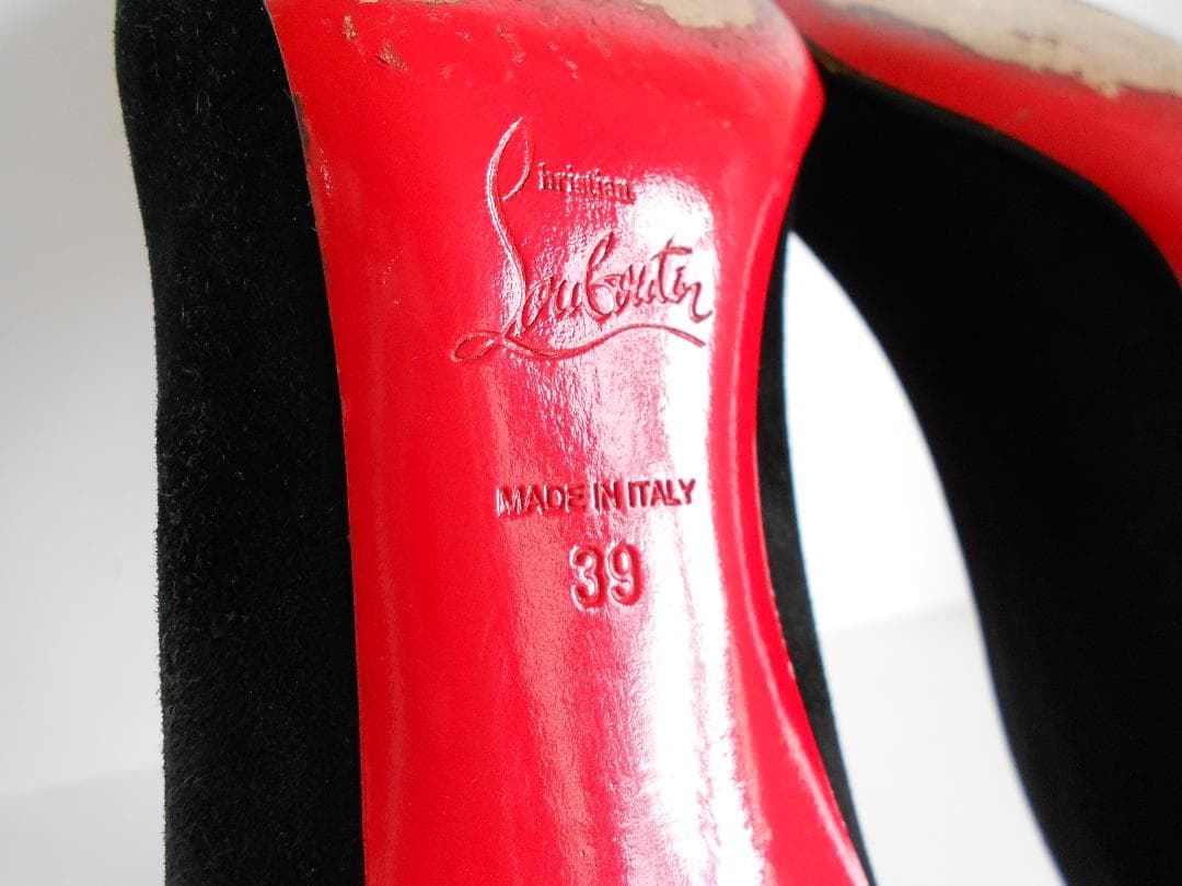 美品　クリスチャンルブタン　39　黒スエード　ミドルヒール