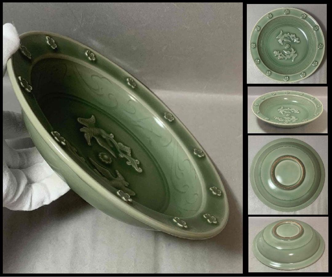 中国 青磁鳳凰平鉢　f2250915