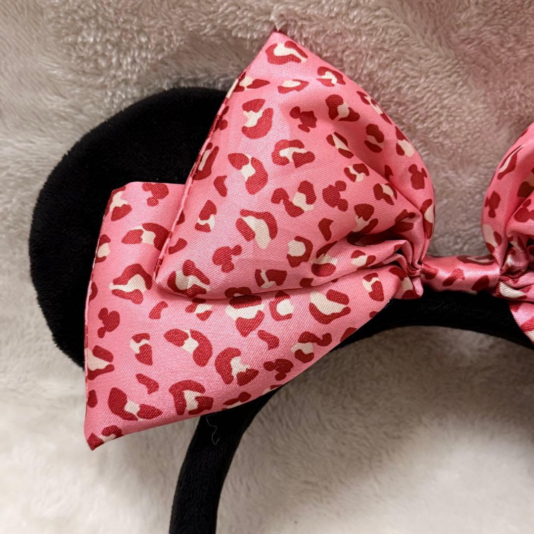 東京ディズニーリゾート ミニーマウス ピンク ヒョウ柄 リボン カチューシャ