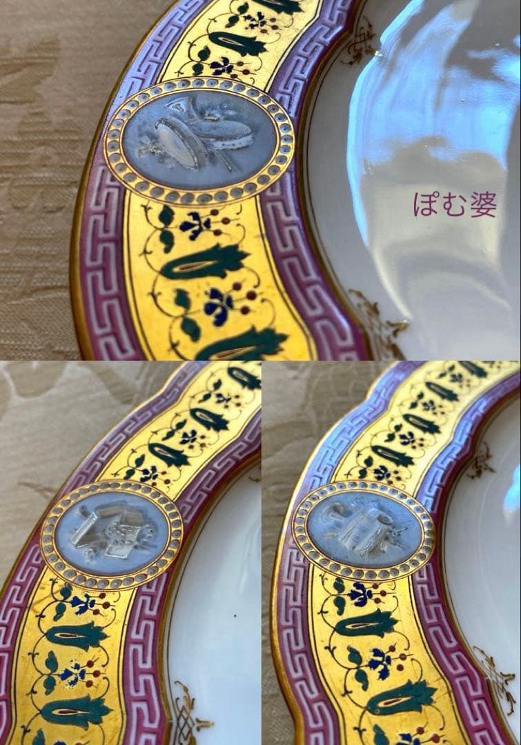 【フランス／アール・ヌーヴォー】金彩 エナメル 手描皿「Le Rosey／白猫」