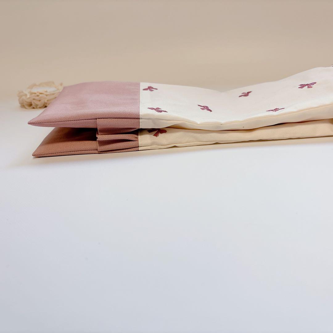 うめめ様　りぼん　刺繍生地　レッスンバッグ　上履き袋　裏地付き　マチ付き