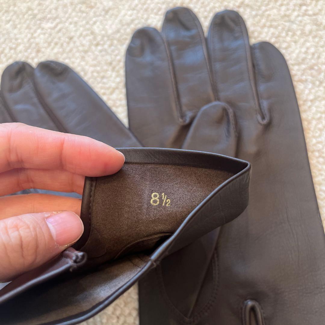 JOHN LOBB ブラウンカーフスキンレザー手袋 サイズ8 1/2