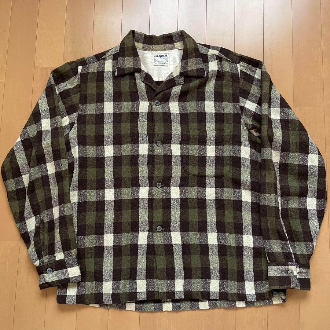 60sPILGRIM 三角タグ　ウールチェック開襟シャツ　ブロックチェック