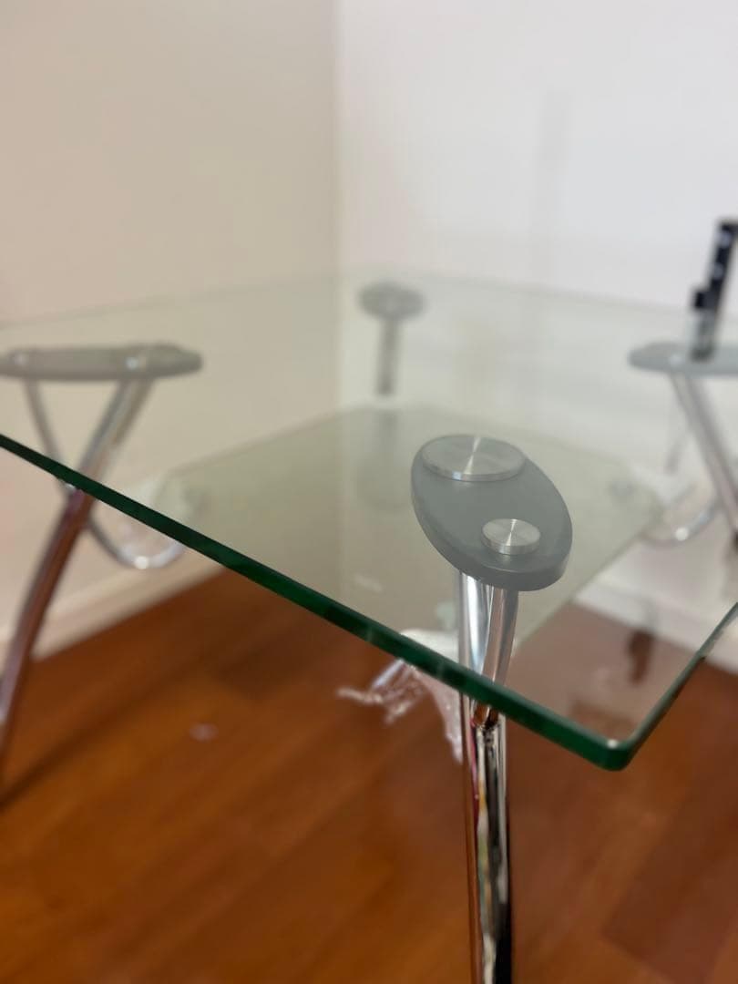 ミッドセンチュリー スクエア ガラステーブル 2段 TEMPERED GLASS