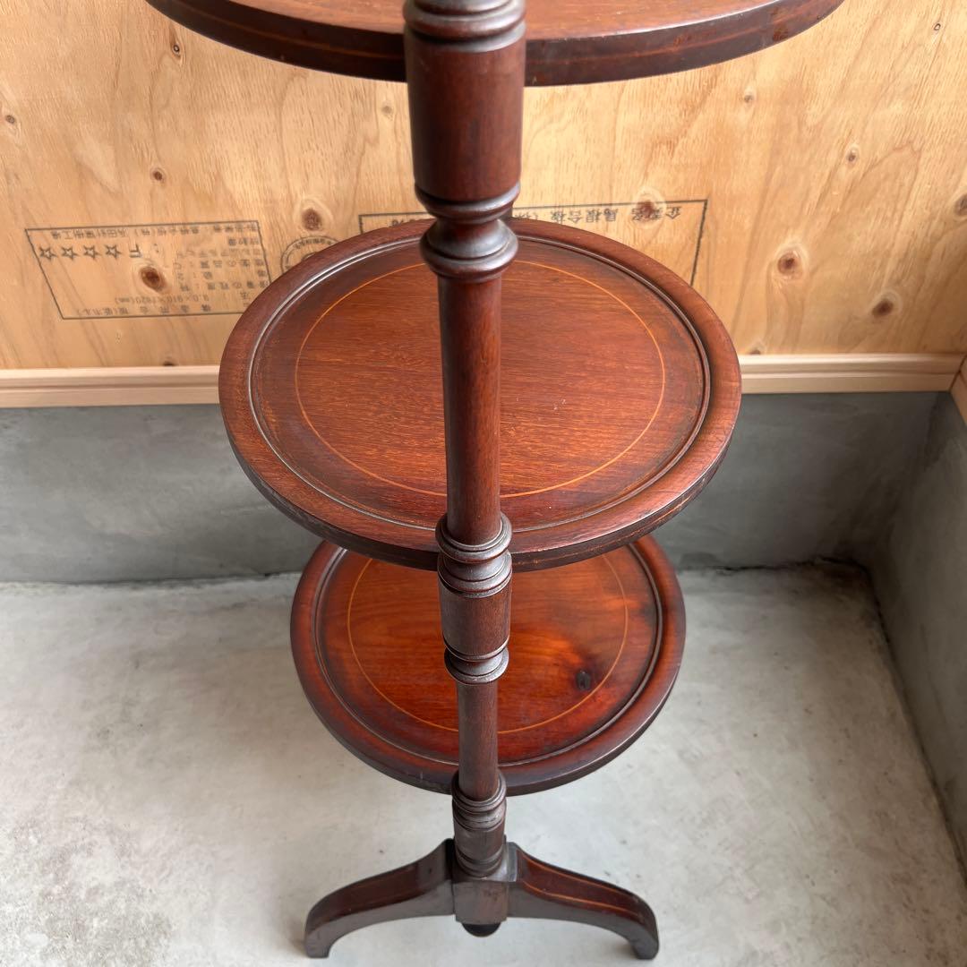 ケーキスタンド アンティーク イギリス 木製 三段 インレイ アフタヌーンティー