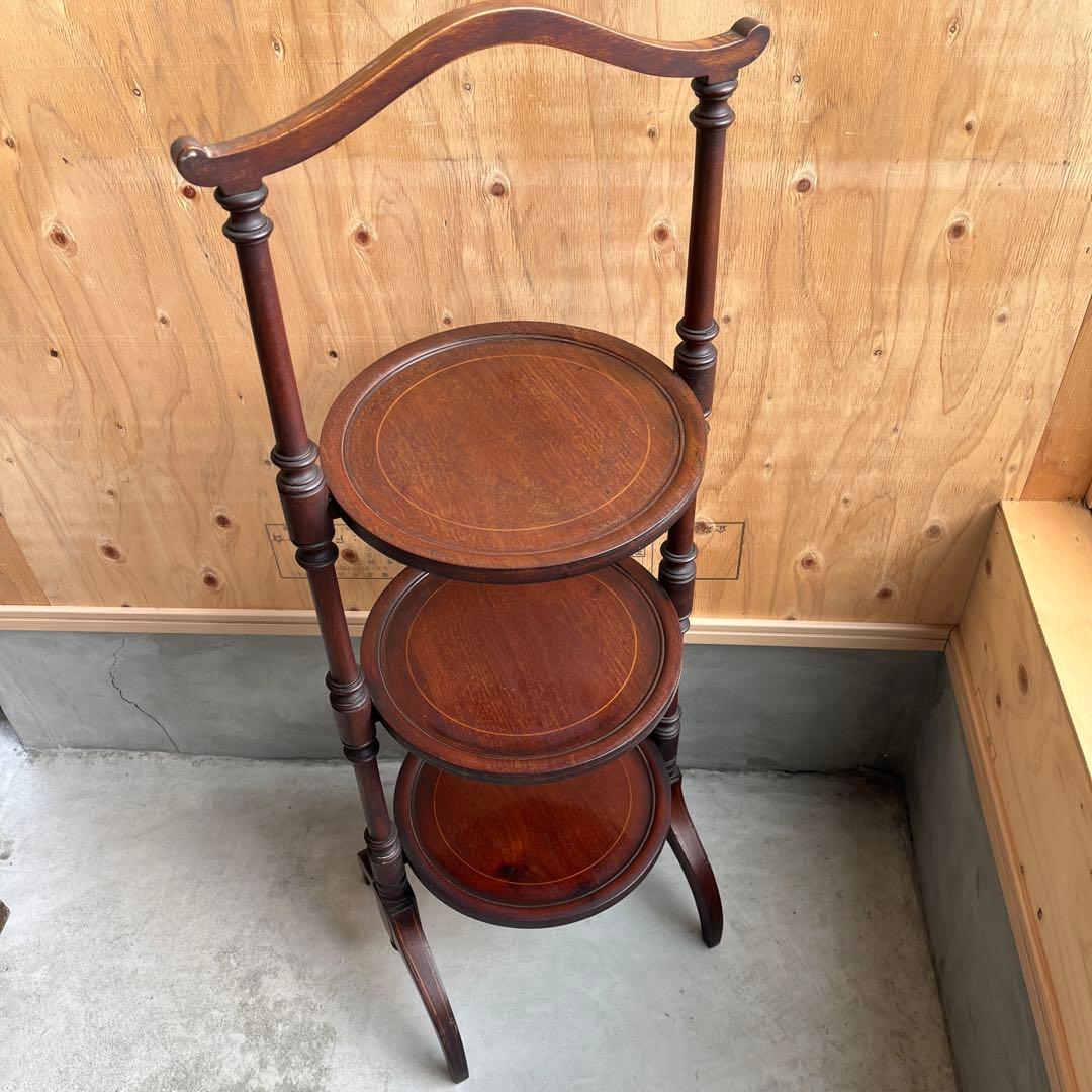 ケーキスタンド アンティーク イギリス 木製 三段 インレイ アフタヌーンティー