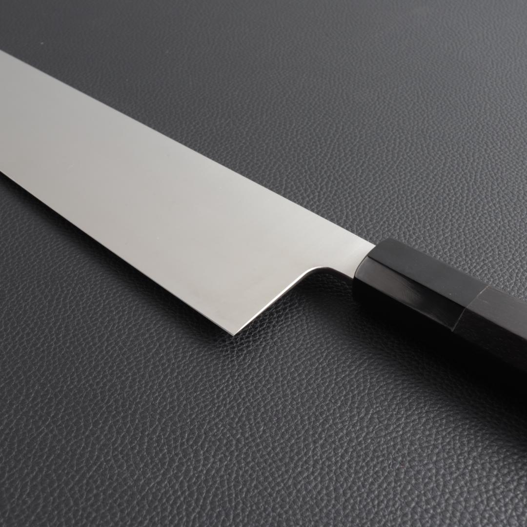 10422 切付型牛刀 尺寸 刺身包丁 両刃包丁 和牛刀 黒檀黒水牛角八角柄