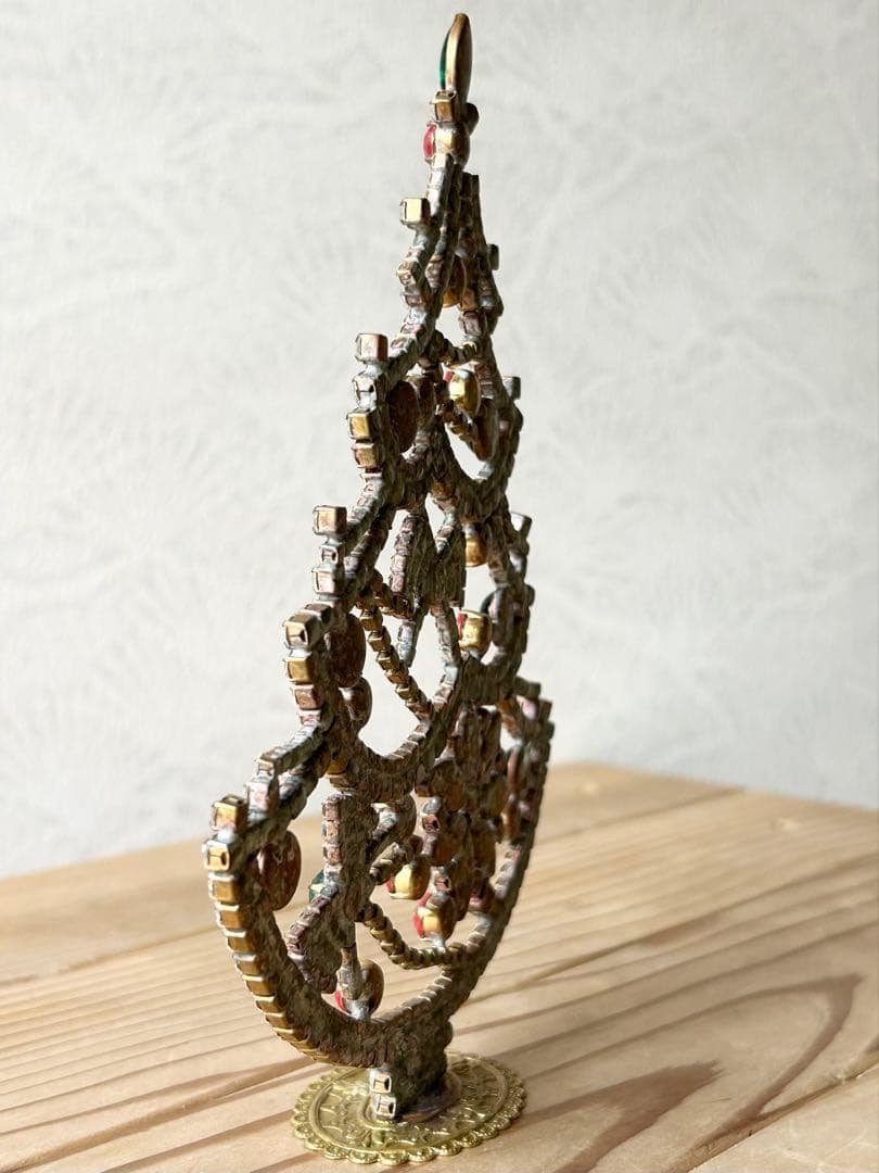 チェコガラス/ガラスツリー/クリスマスカラー/リボン/シンプル/卓上ツリー