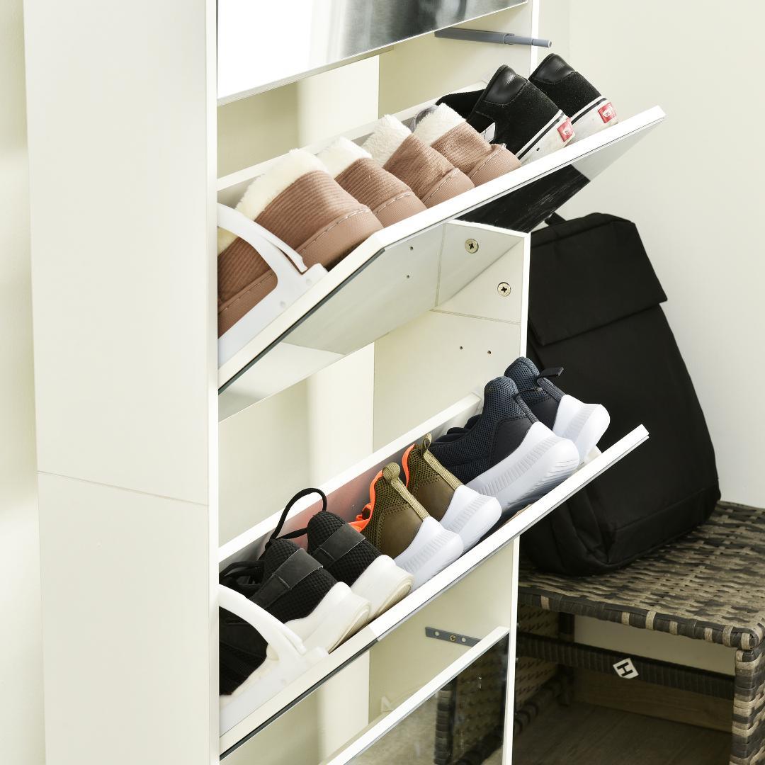 ナチュラル 薄型 4段 シューズラック スリム シューズボックス 靴箱 下駄箱