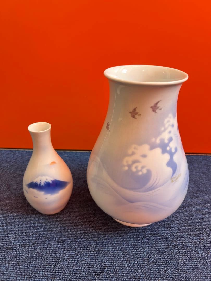 1108 深川製磁　花瓶　2客　富士山　浪花
