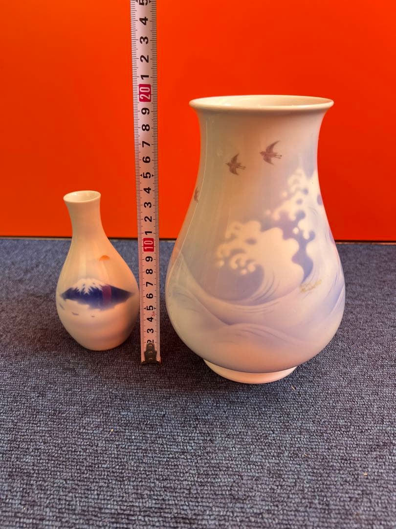 1108 深川製磁　花瓶　2客　富士山　浪花