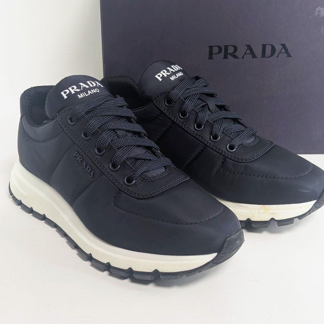 美品　PRADA　プラダ　スニーカー　ナイロン　箱付き　軽量　ダークネイビー