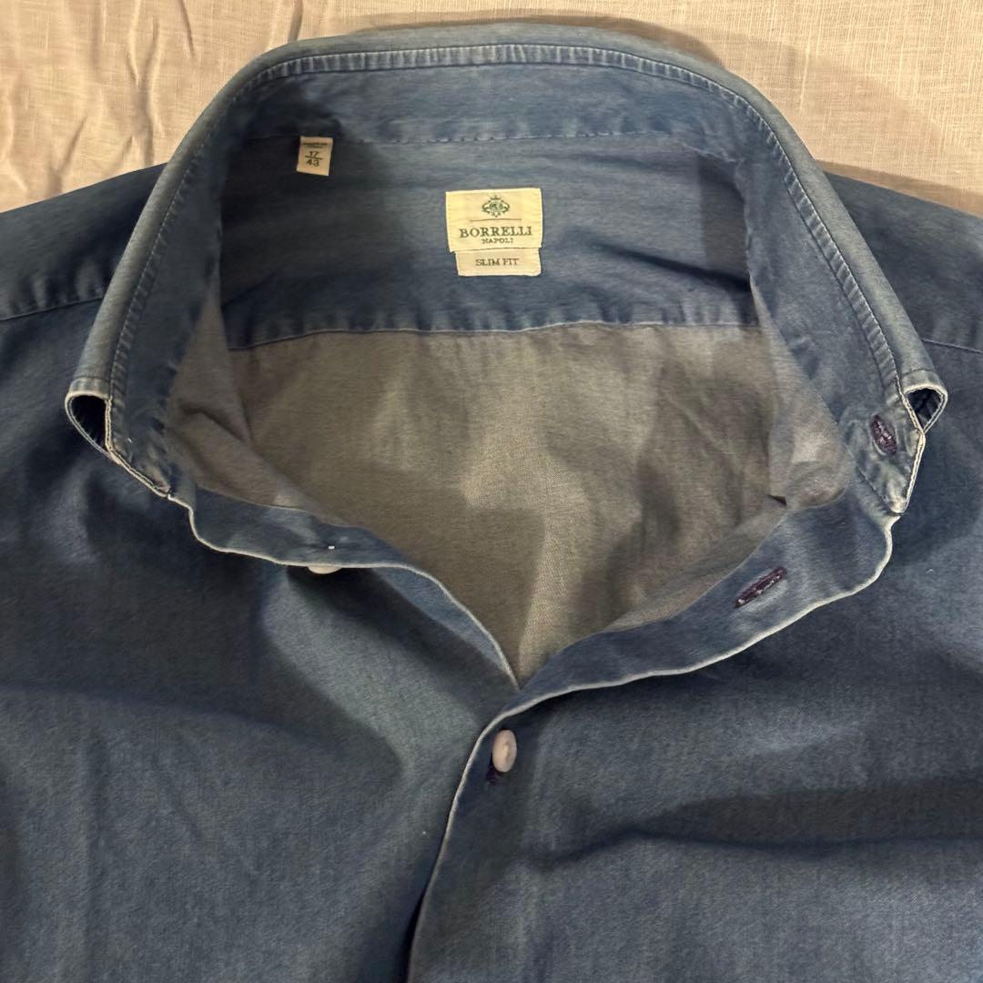 【美品】 LUIGI BORRELLI デニム ドレスシャツ サイズ17-43